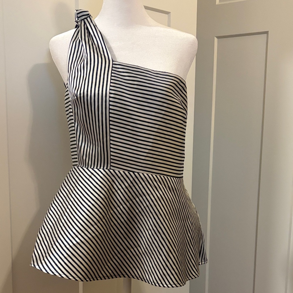 Banana Republic Womens Navy White Stripe One-Shoulder Top Size 8 Elegant
